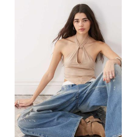 COLLUSION Top van imitatiesuède met gedraaide hals in bruin