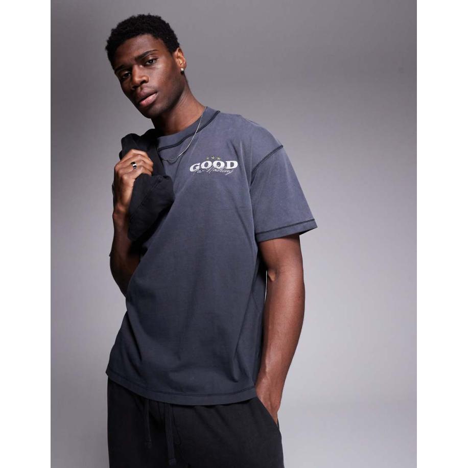 Good For Nothing - T-shirt met overdye spray en print op de achterkant in grijs Grijs