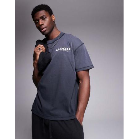 Good For Nothing - T-shirt met overdye spray en print op de achterkant in grijs