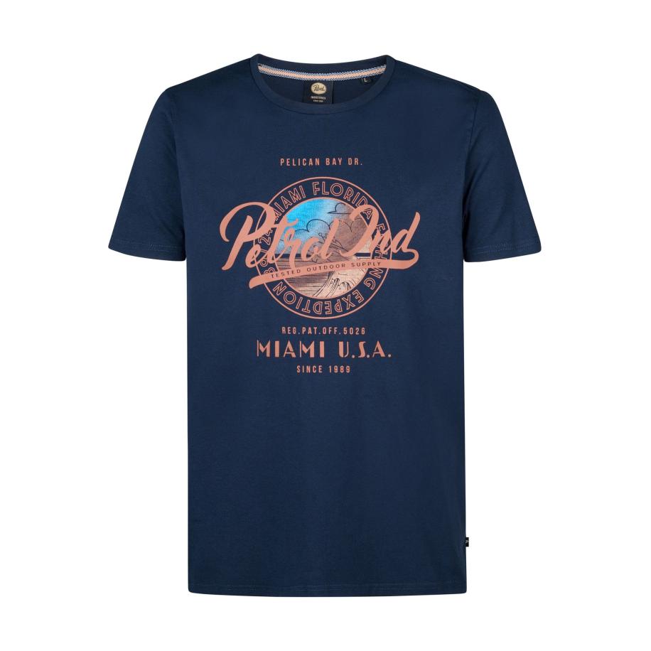 Petrol Industries T-Shirt ronde hals blauw, Bedrukt Blauw