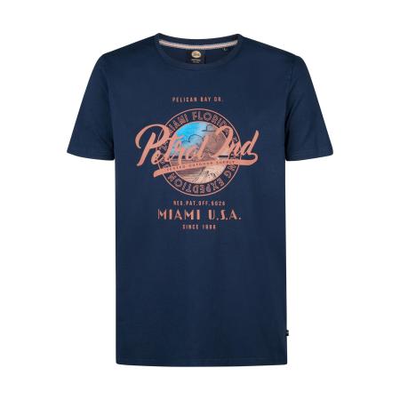 Petrol Industries T-Shirt ronde hals blauw, Bedrukt
