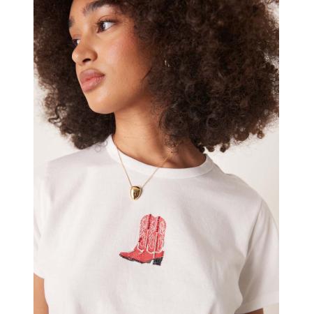 Abercrombie & Fitch T-shirt met korte mouwen en print van cowboylaarzen in wit