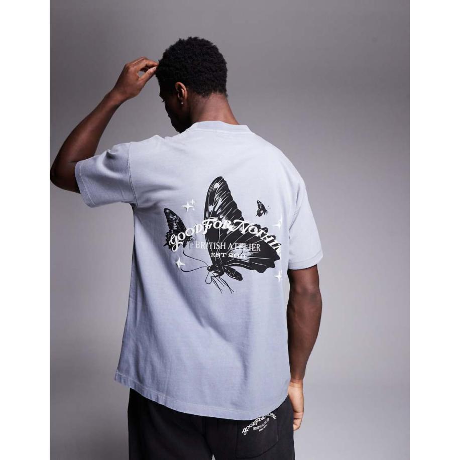 Good For Nothing - T-shirt met vlinderprint op de achterkant in grijs Grijs