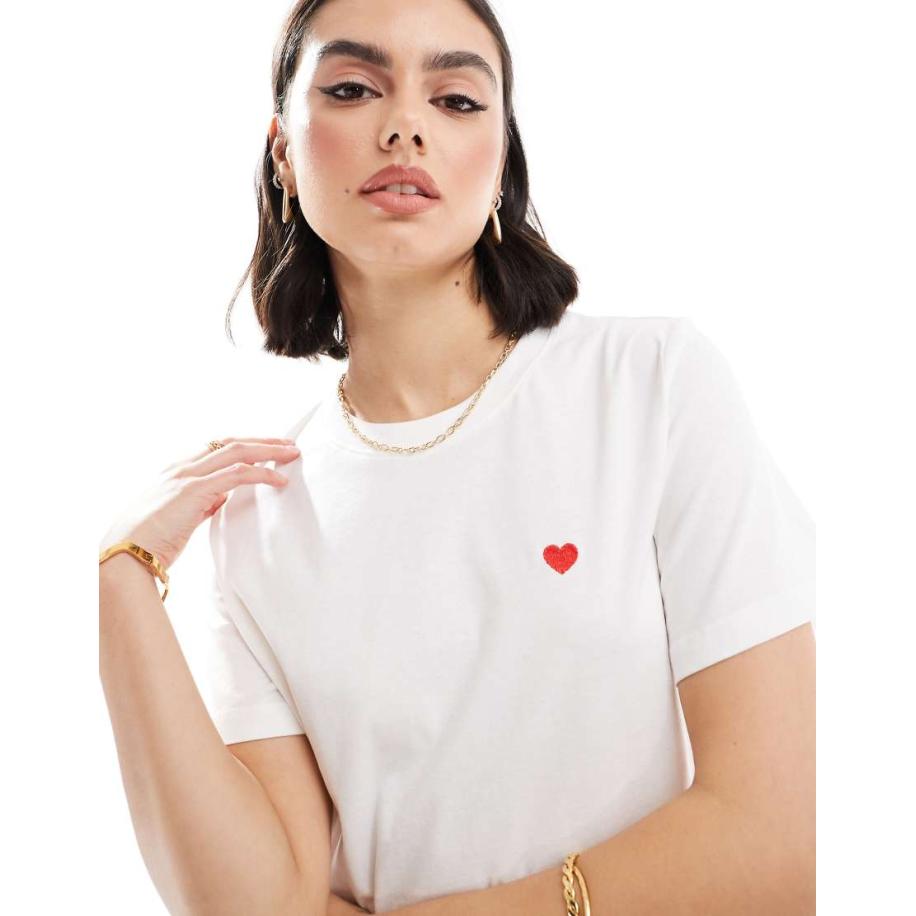 JDY T-shirt met hartprint in wit Wit