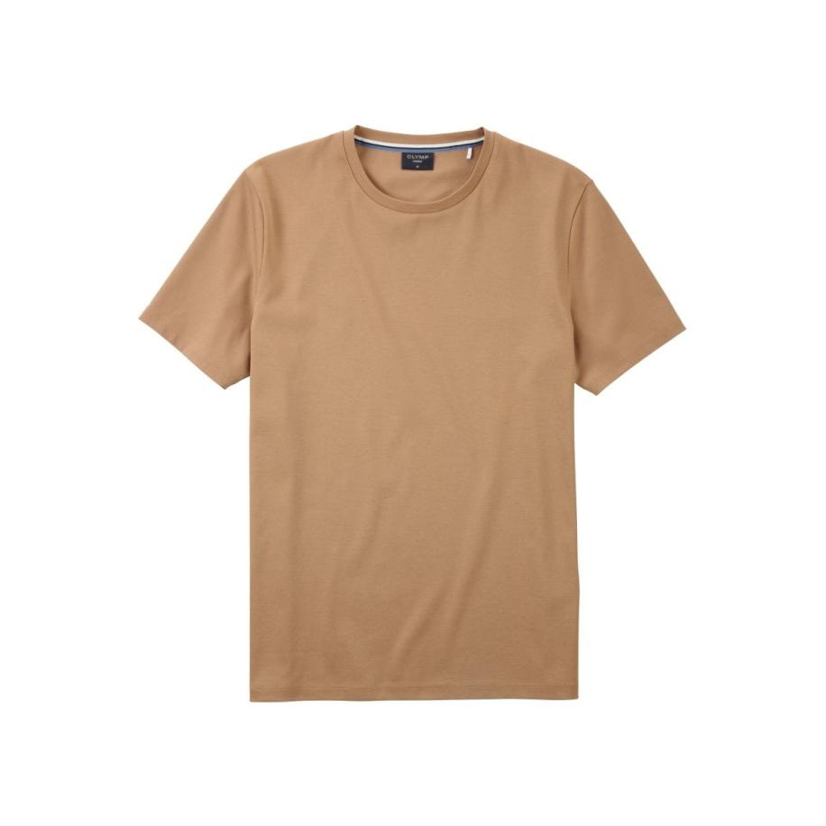OLYMP Casual T-Shirt ronde hals caramel, Effen Bruin
