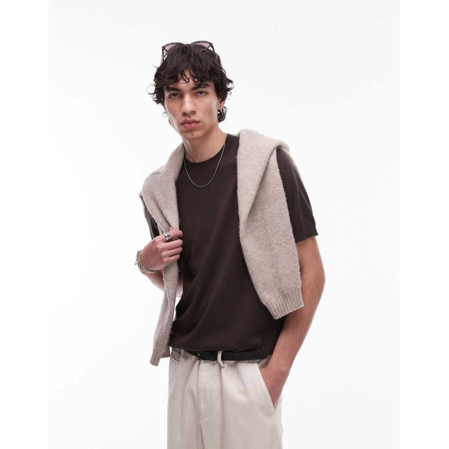 Mango - Oversized T-shirt met verlaagde mouwen in donkerbruin Bruin