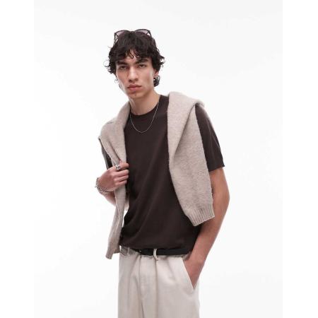 Mango - Oversized T-shirt met verlaagde mouwen in donkerbruin