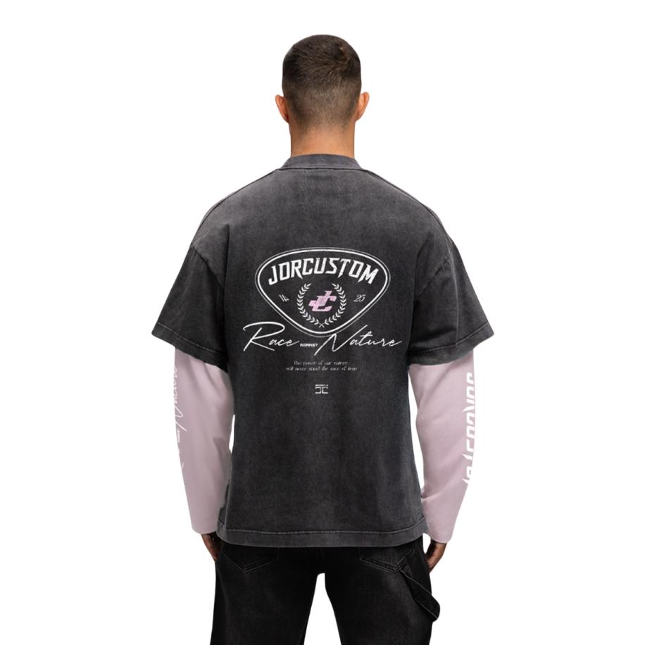 JorCustom RaceAgainstNature Double Layered T-Shirt Roze
