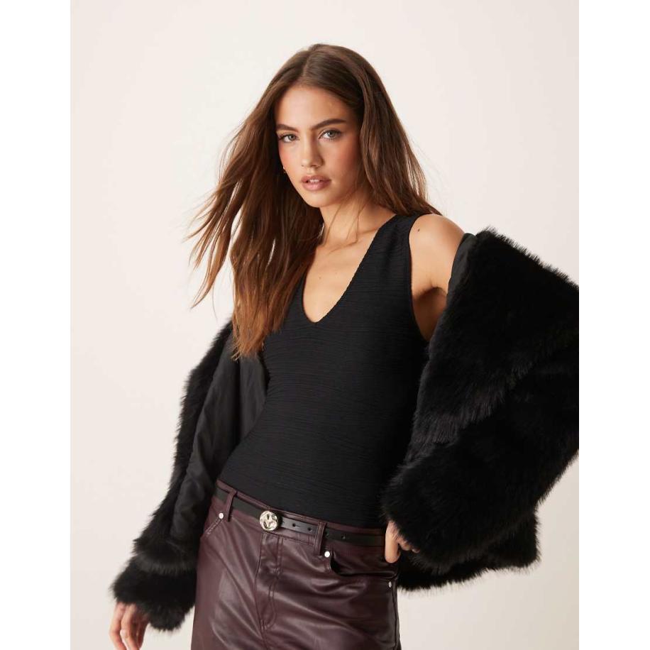 Selected Femme Body met textuur en glitter in zwart Zwart