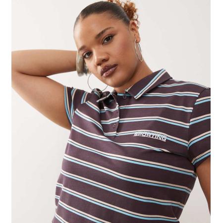 COLLUSION Plus Gekrompen gestreepte polo in bruin