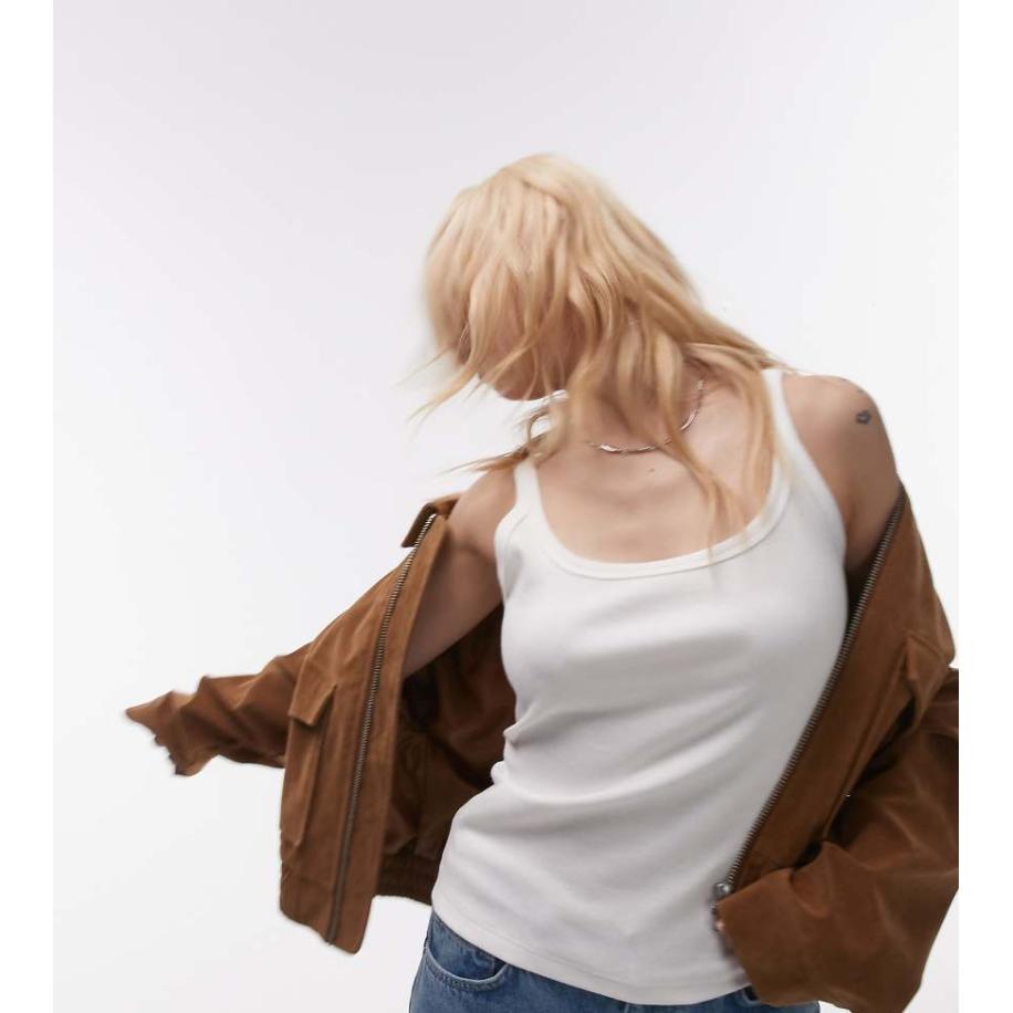 Topshop Petite Geribbeld hemdje met dunne bandjes in wit Wit