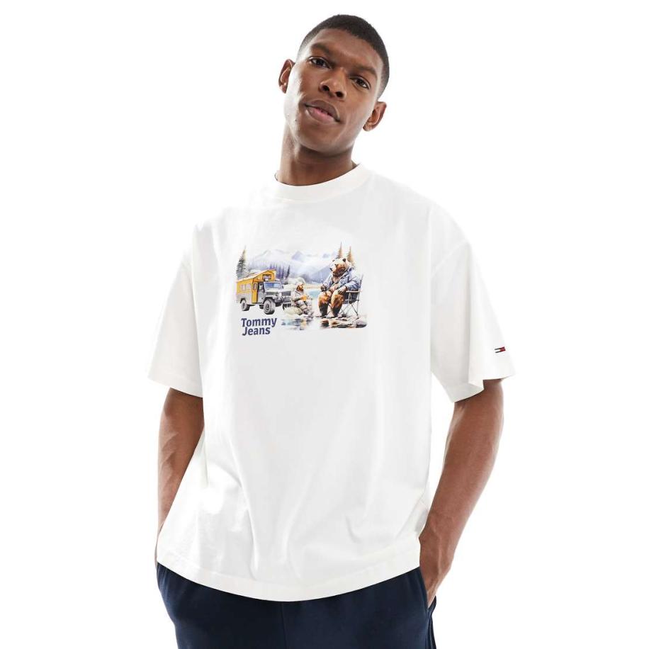 Tommy Jeans - T-shirt met retroprint in wit Wit