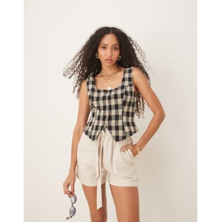Nobody's Child Celeste Gilet met gingham ruit in zwart en wit-Veelkleurig