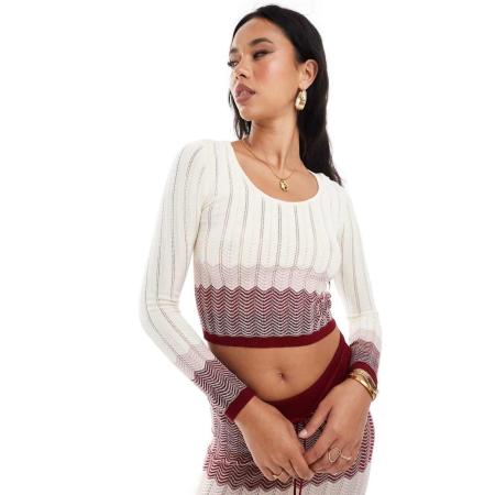 River Island Gebreide top met chevronmotief en lange mouwen in donkerrood, deel van co-ord set