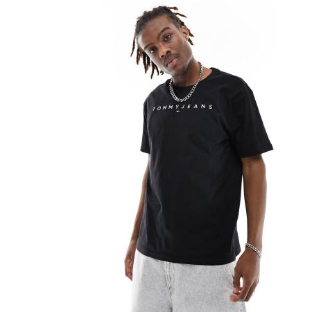 Tommy Jeans - Normaal T-shirt met lineair logo in zwart