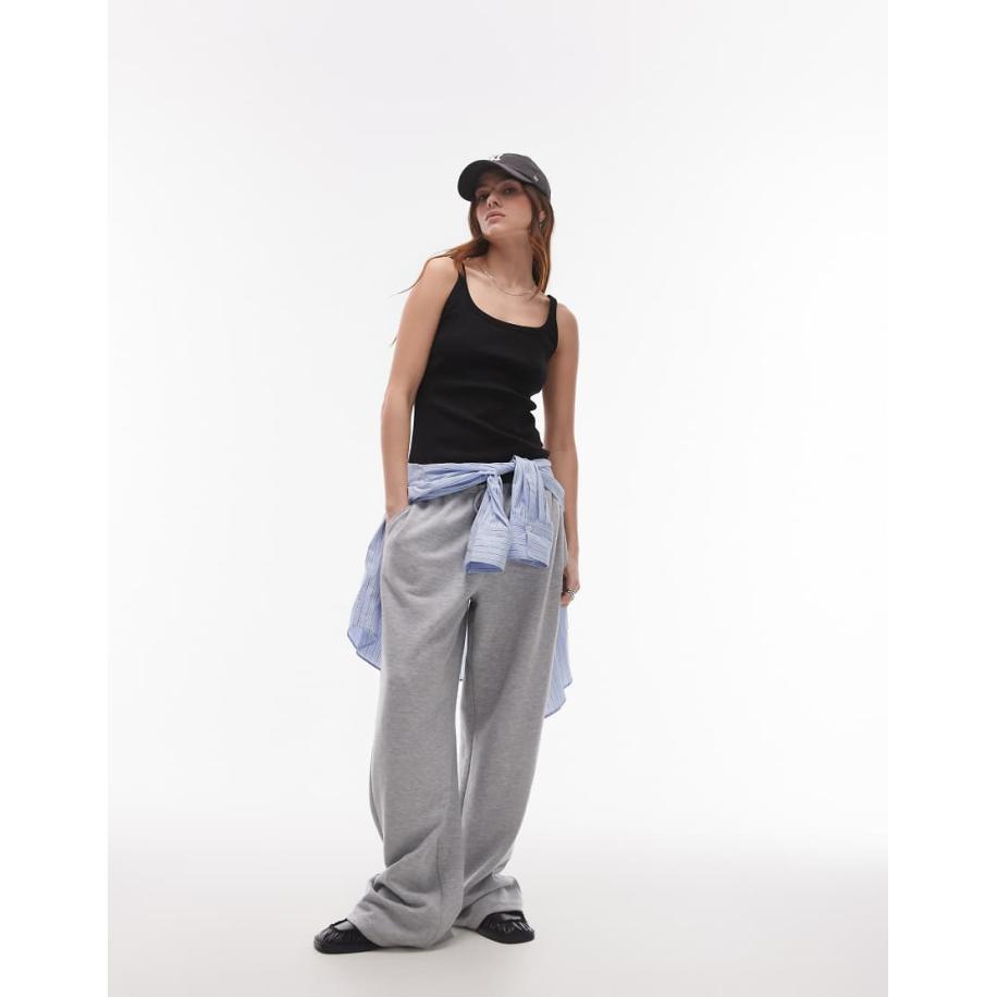 Topshop Geribbeld hemdje met bandjes in zwart Zwart