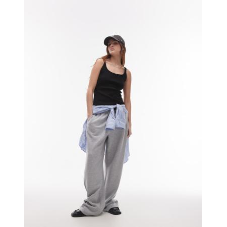 Topshop Geribbeld hemdje met bandjes in zwart