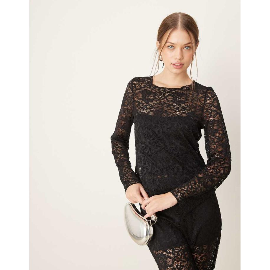 Vila Kanten top met lange mouwen in zwart, deel van co-ord set Zwart