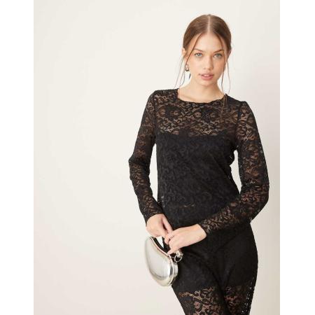 Vila Kanten top met lange mouwen in zwart, deel van co-ord set