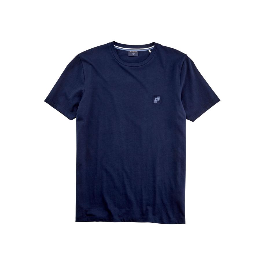 OLYMP Casual T-Shirt ronde hals marine, Effen Blauw