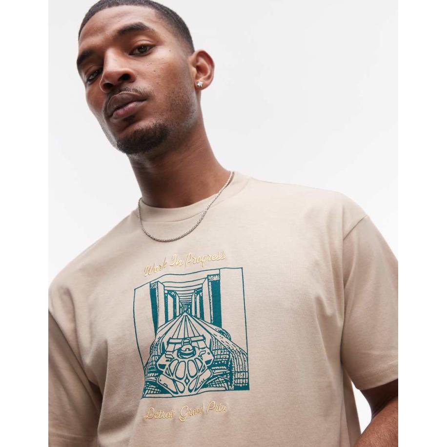 Carhartt WIP - T-shirt met grafische racerprint in beige-Neutraal Multicolor