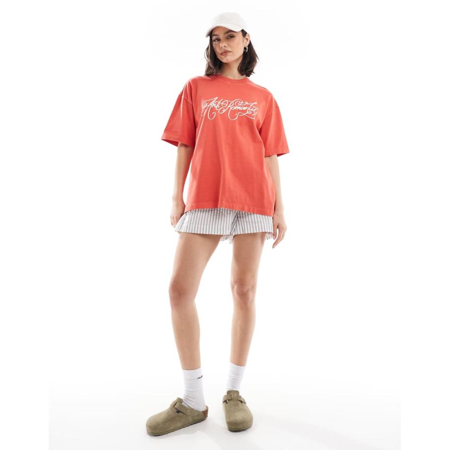 Cotton On Recht T-shirt met grafische 'Anti Romantic' print in rood-Grijs Grijs