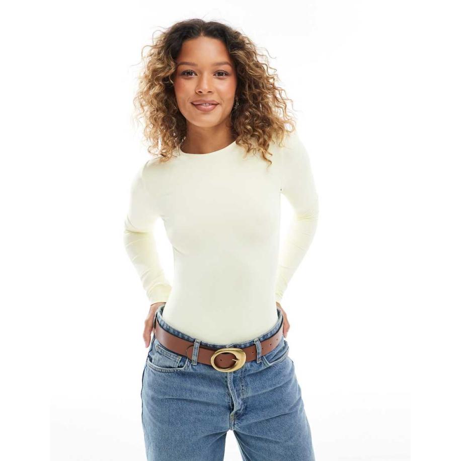 Miss Selfridge Zachte body met ronde hals in botergeel-Neutraal Multicolor