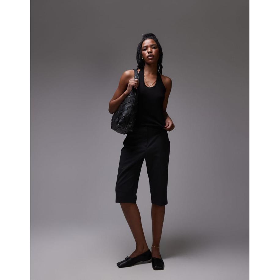 Topshop Geribbelde haltertop in zwart Zwart