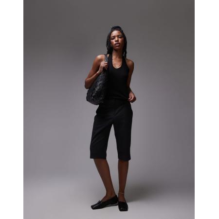 Topshop Geribbelde haltertop in zwart