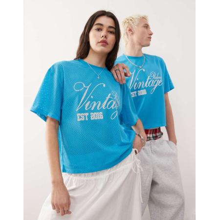 Reclaimed Vintage - Cropped uniseks American football T-shirt met rechte pasvorm in blauw