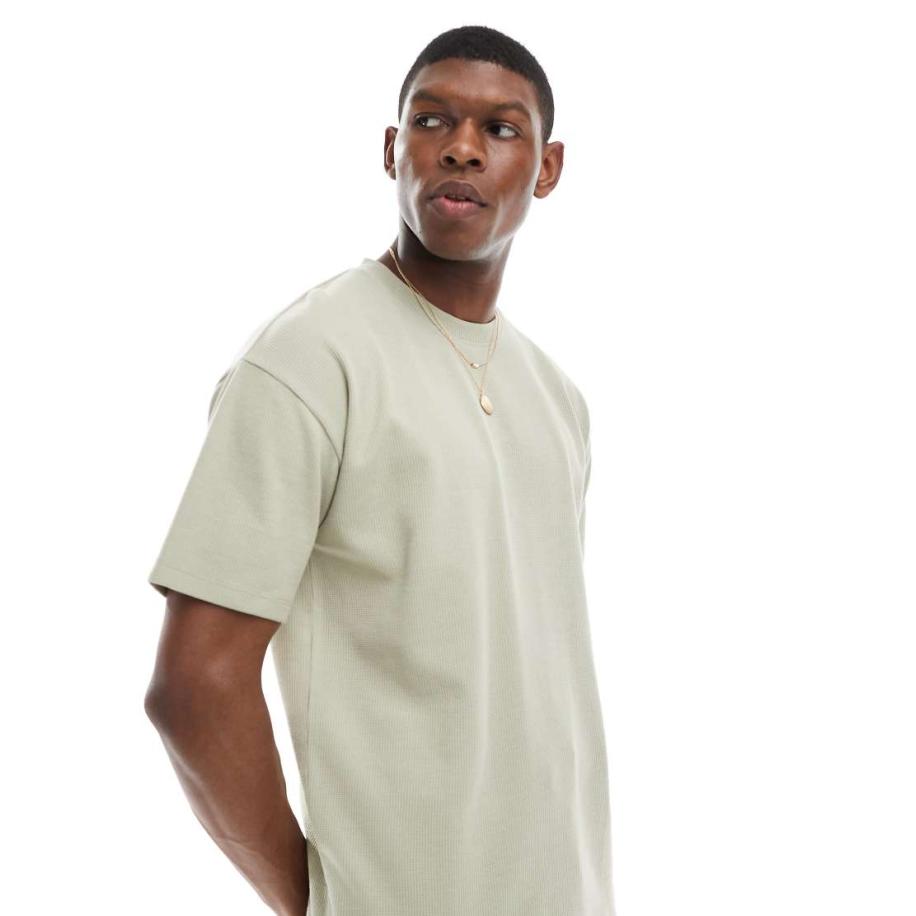 New Look - Oversized T-shirt met wafelstructuur in stone, deel van co-ord set-Neutraal Multicolor