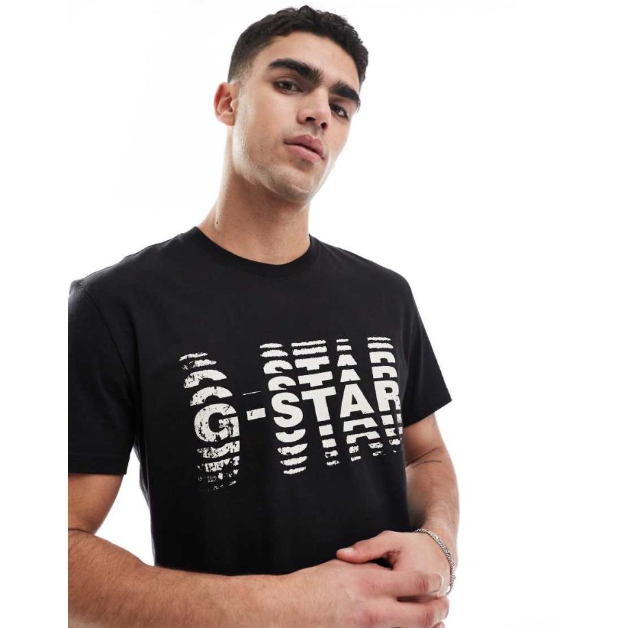 G-Star - T-shirt met verbrijzelde logoprint in zwart Zwart