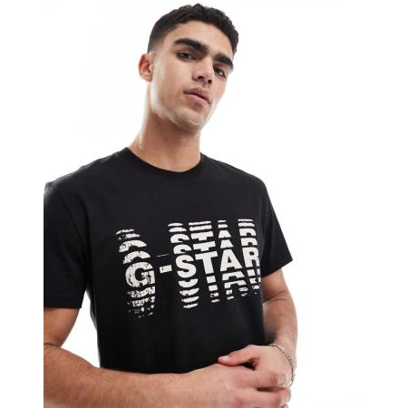 G-Star - T-shirt met verbrijzelde logoprint in zwart