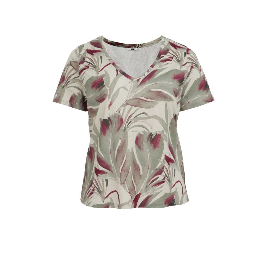 WE Fashion Dames T-shirt met dessin - Curve - Regular fit - Lichtgroen - Biologisch katoen - Plus Size Maat: 48 Groen