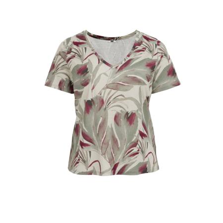 WE Fashion Dames T-shirt met dessin - Curve - Regular fit - Lichtgroen - Biologisch katoen - Plus Size Maat: 48