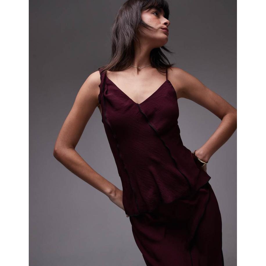 Topshop Cami met gedraaid bandje en onafgewerkte randen in bordeauxrood, deel van co-ord set Rood