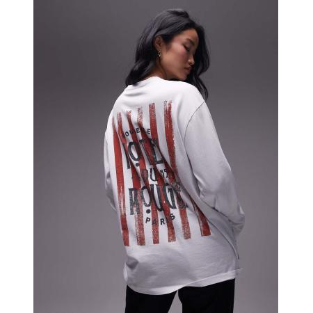 Topshop Skater tee met print en lange mouwen in wit-Neutraal