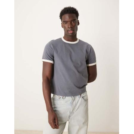 Abercrombie & Fitch - T-shirt in blauw met contrasterende randjes en wassing