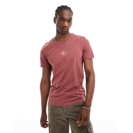 Calvin Klein Jeans - T-shirt in rood met logo in dezelfde kleur