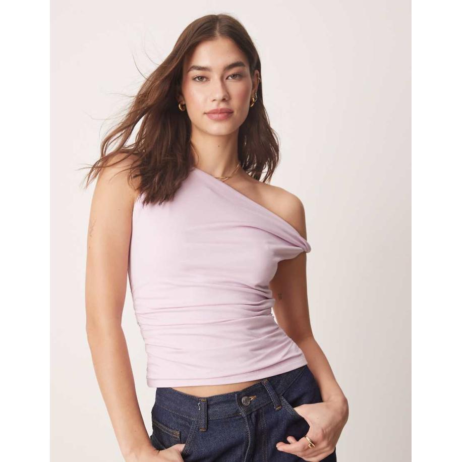 Abercrombie & Fitch Asymmetrische gedraaide top van modal met blote schouder in lila-Paars Paars