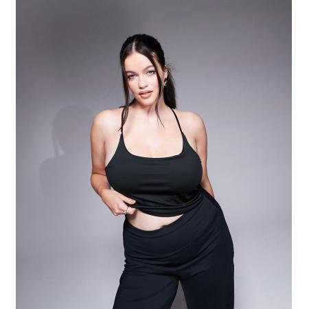 4505 Curve Icon Cropped yoga top met camibandjes en ingebouwde bh-Zwart