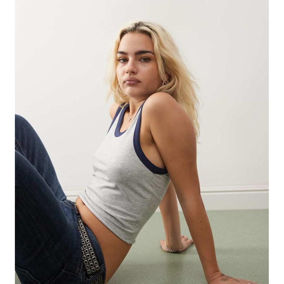 COLLUSION Hemdje met contrasterende biezen in gemêleerd grijs Grijs