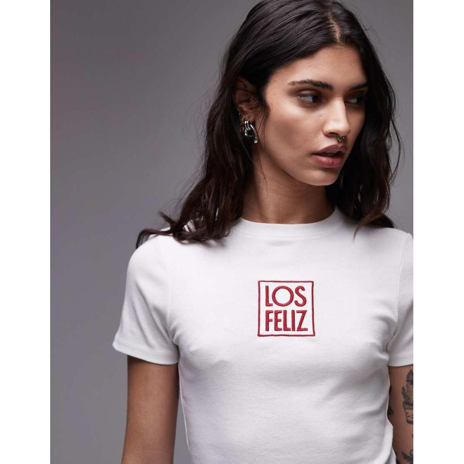 Topshop Baby-T-shirt Los Feliz-borduursels in wit Wit