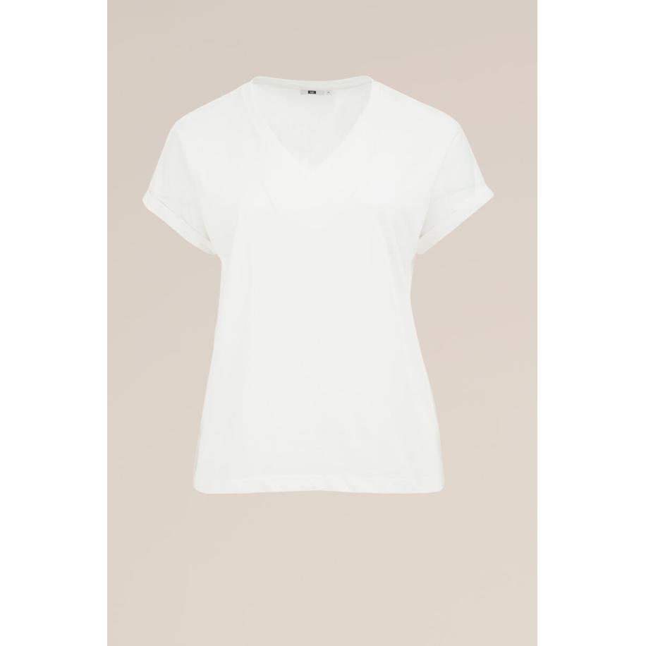 WE Fashion Dames T-shirt met V-hals - Curve - Regular fit - Wit - Biologisch katoen - Plus Size Maat: 52 Wit