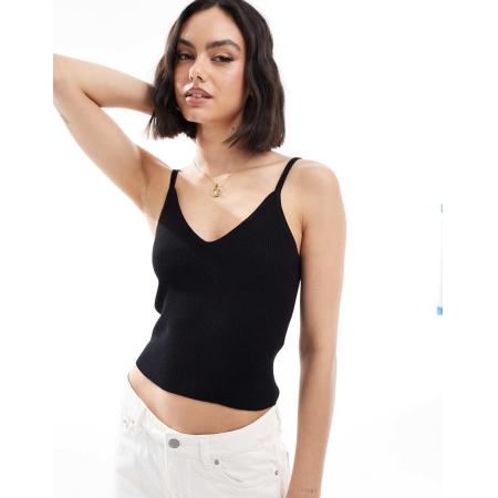 JJXX Gebreide geribbelde cropped top in zwart