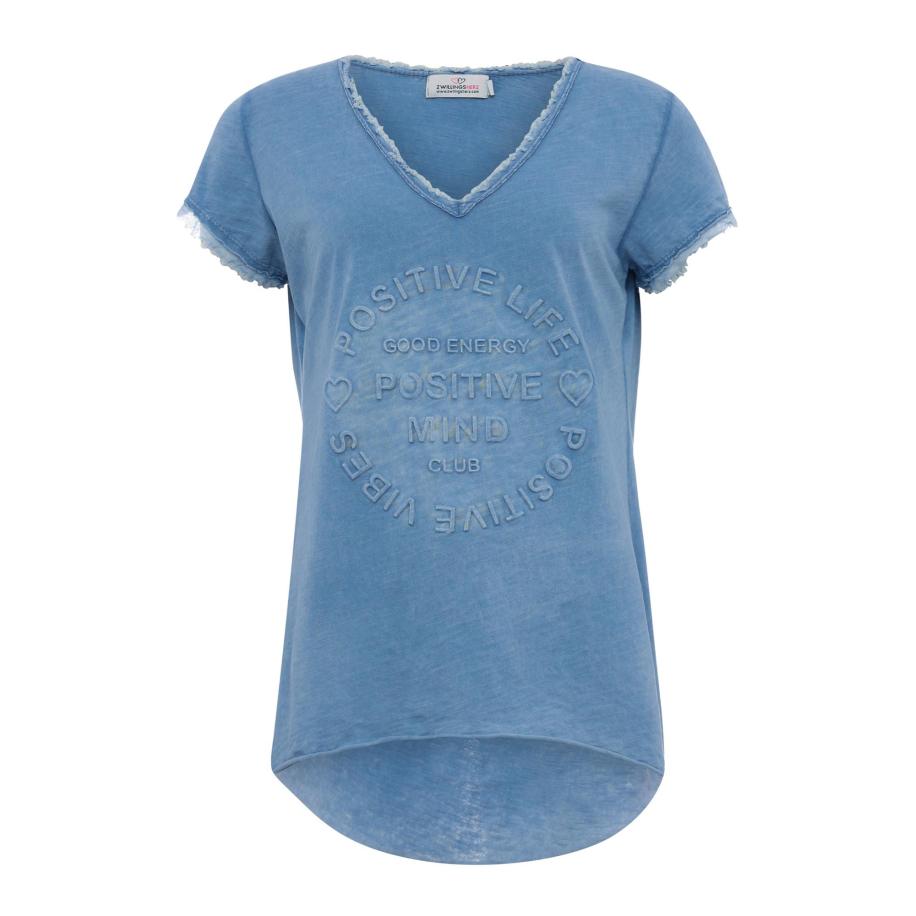 zwillingsherz Zwillingsherz Shirt Positive Mind blauw denim -