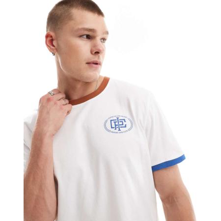 Coney Island Picnic - T-shirt met kleurvlakken en gekleurde randjes in gebroken wit