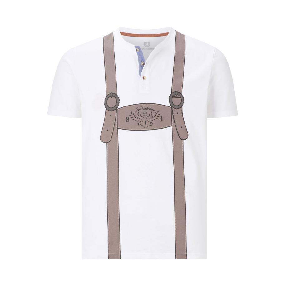 Jan Vanderstorm T-Shirt Henley kraag wit, Bedrukt Wit