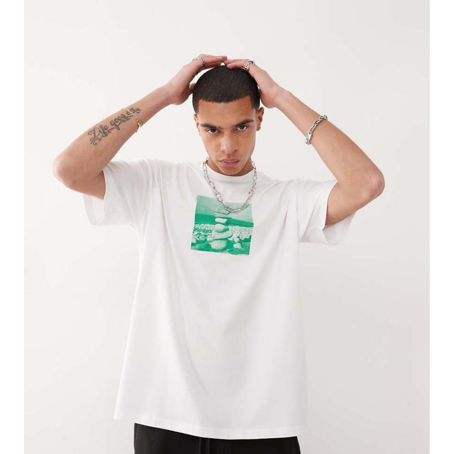 COLLUSION - Oversized T-shirt met print in wit Wit