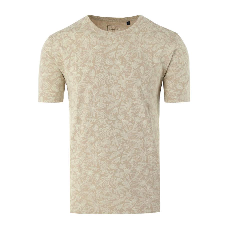 Marvelis Casual T-Shirt ronde hals lichtbeige, Bedrukt Bruin